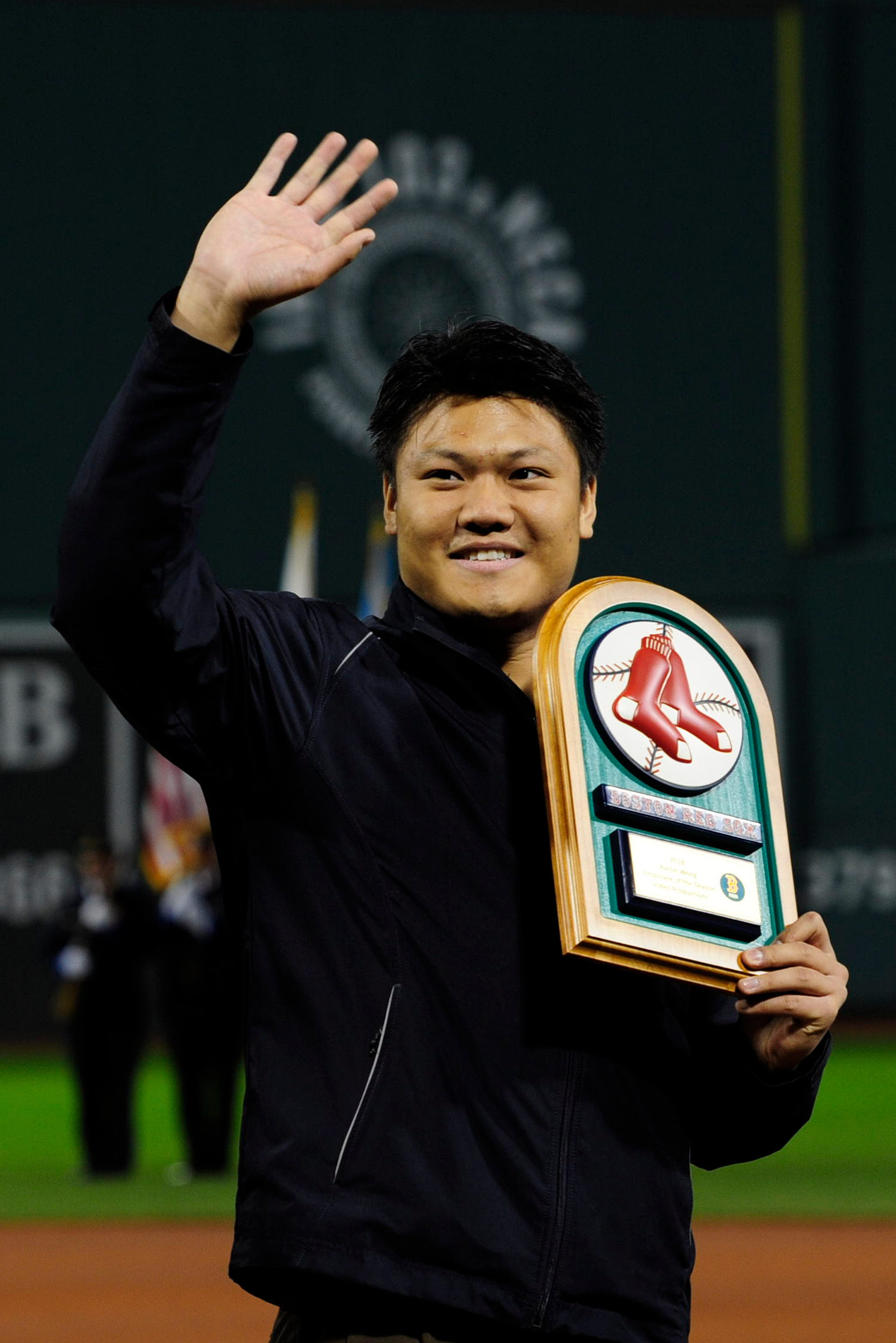 Aaron receiving Red Sox Employee of the Year